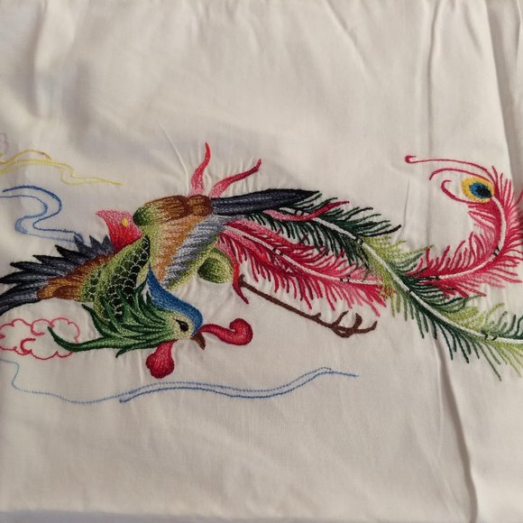 vintage 60s NWOT pillow cases embroidered dragon phoenix - Picture 2 of 9